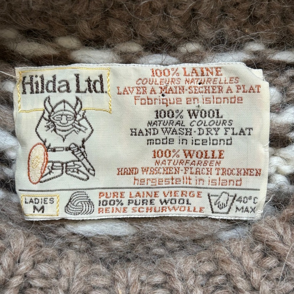 Hilda Ltd Made in Iceland 100% Pure Wool Sweater Women M Nordic Fair Isle Ivory - Picture 3 of 8